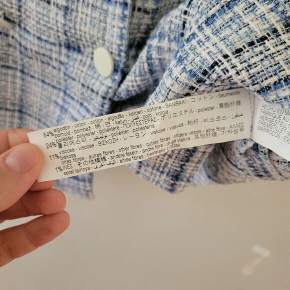 Zara Checked Pinafore Blue Tweed Dress Size Medium - Picture 8 of 9